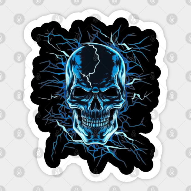 Abstract Blue Lightning Skull Design Sticker by TheDesignStore